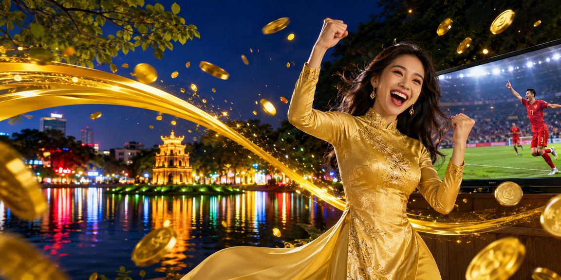 Người phụ nữ mặc áo dài tại Hà Nội nhận thông báo cashback bonus trên điện thoại