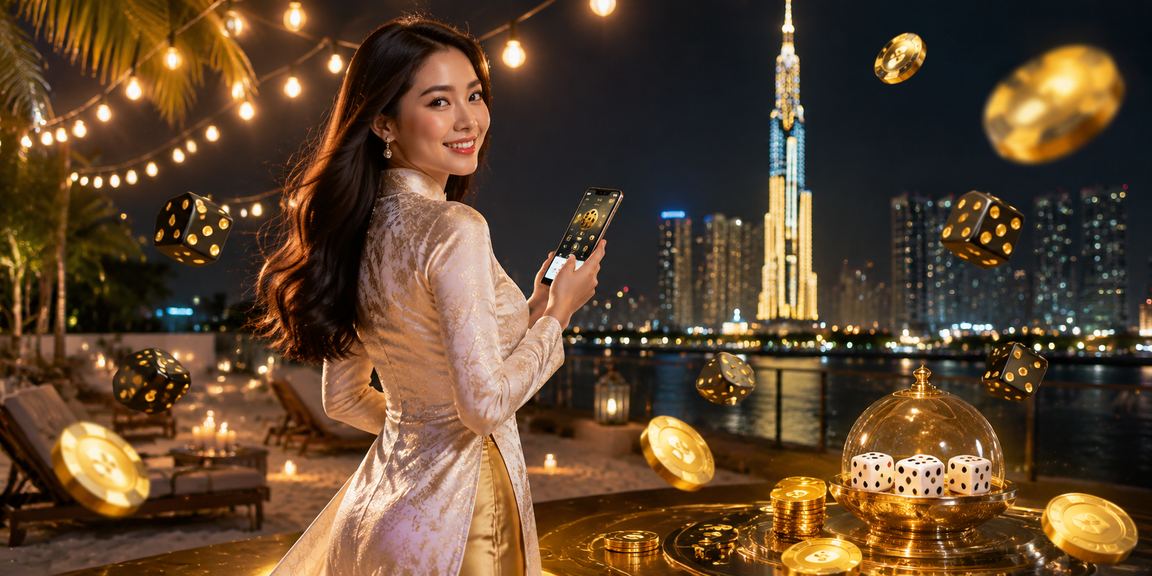 Người mặc áo dài tại TP. Hồ Chí Minh tham gia trò chơi tài xỉu với xúc xắc, không khí vui tươi